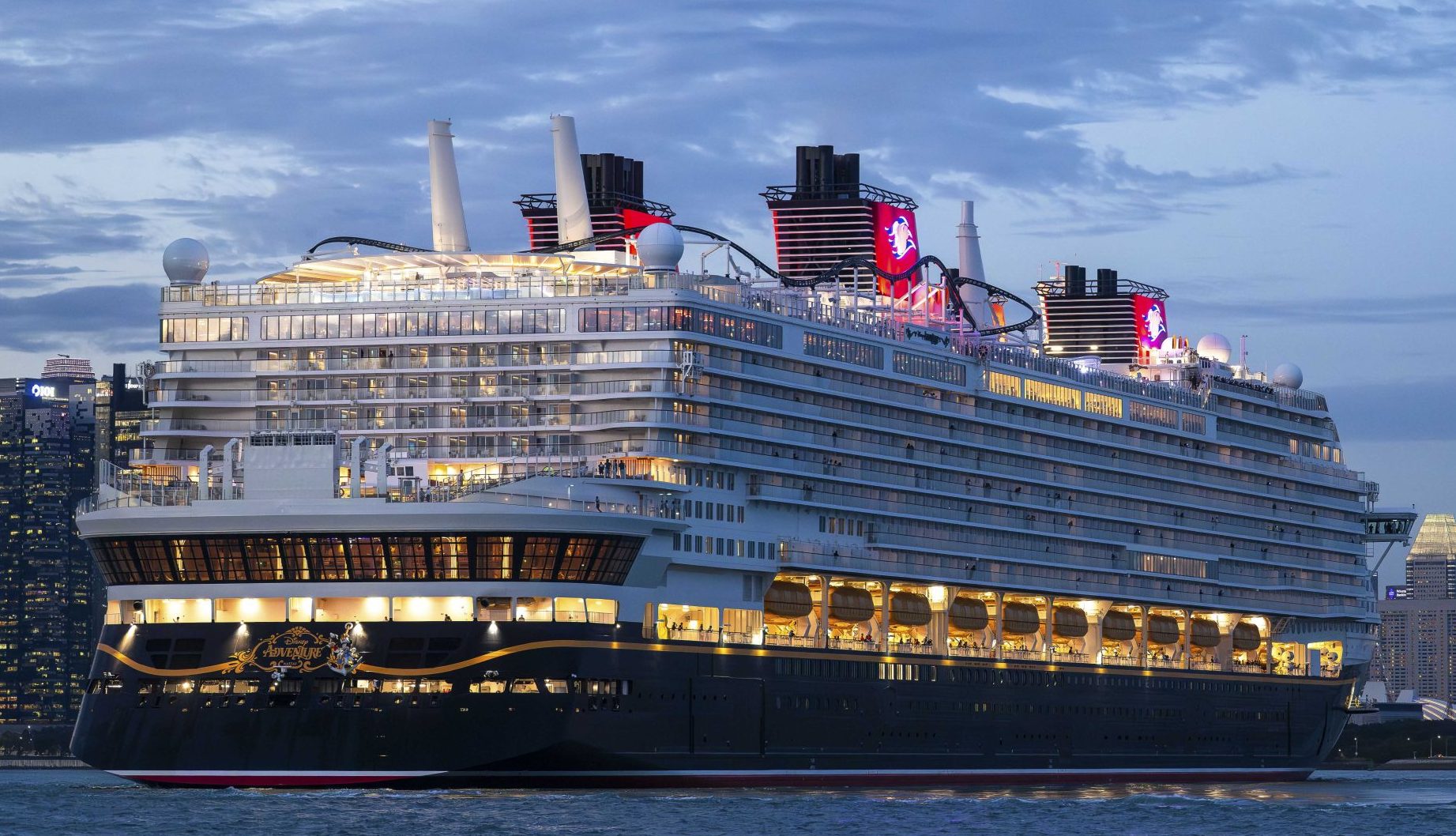 The Disney Adventure cruise ship docked at Marina Bay Cruise Centre in Singapore