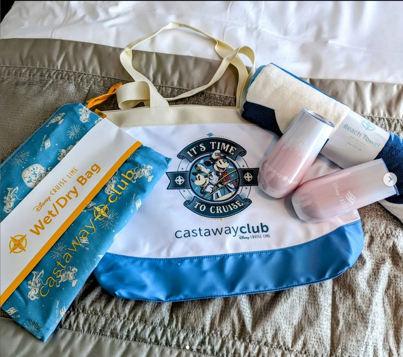 Disney cruise stateroom with welcome surprise gifts and decorations