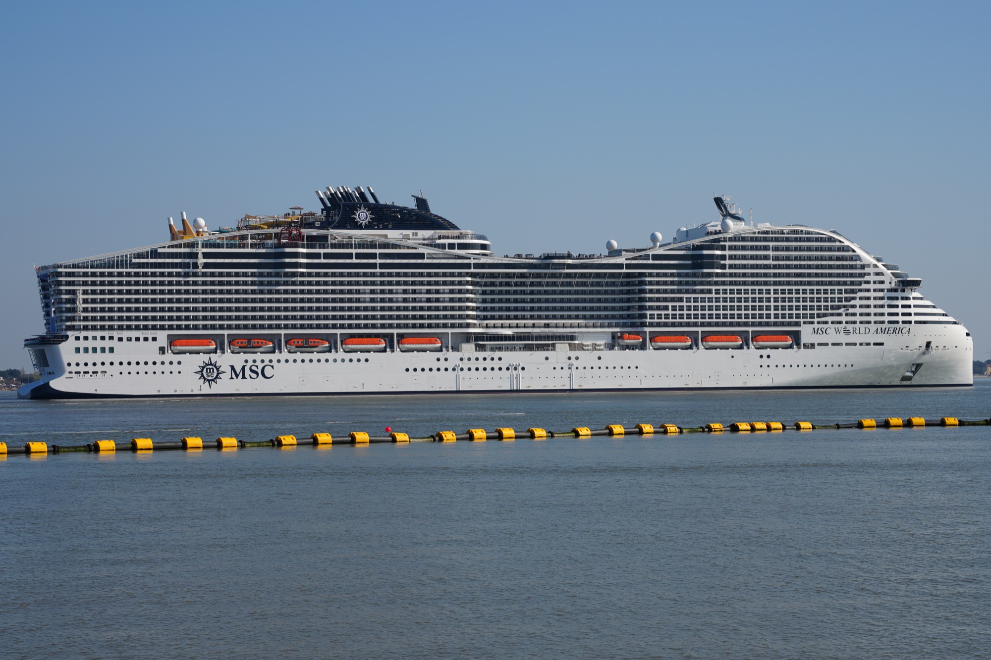 MSC World America cruise ship photographed at its delivery in Saint-Nazaire, France