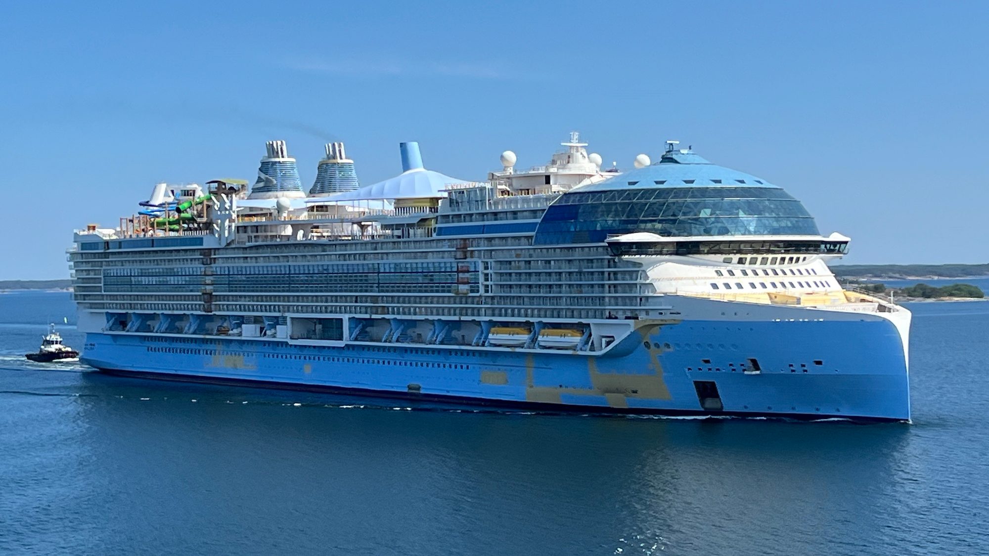 Icon of the Seas, Royal Caribbean's largest ship, sailing on open water